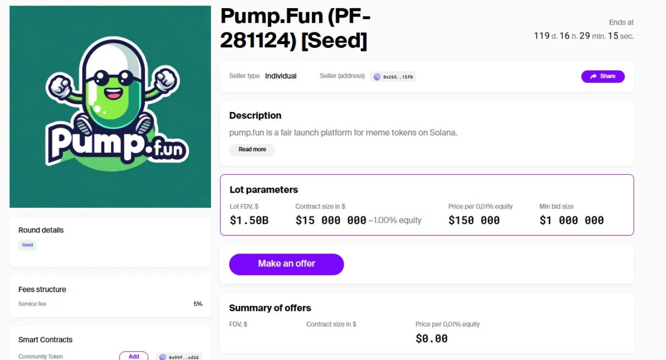 SecondLane lists $15M equity stake in memecoin protocol Pump.fun at $1.5B valuation