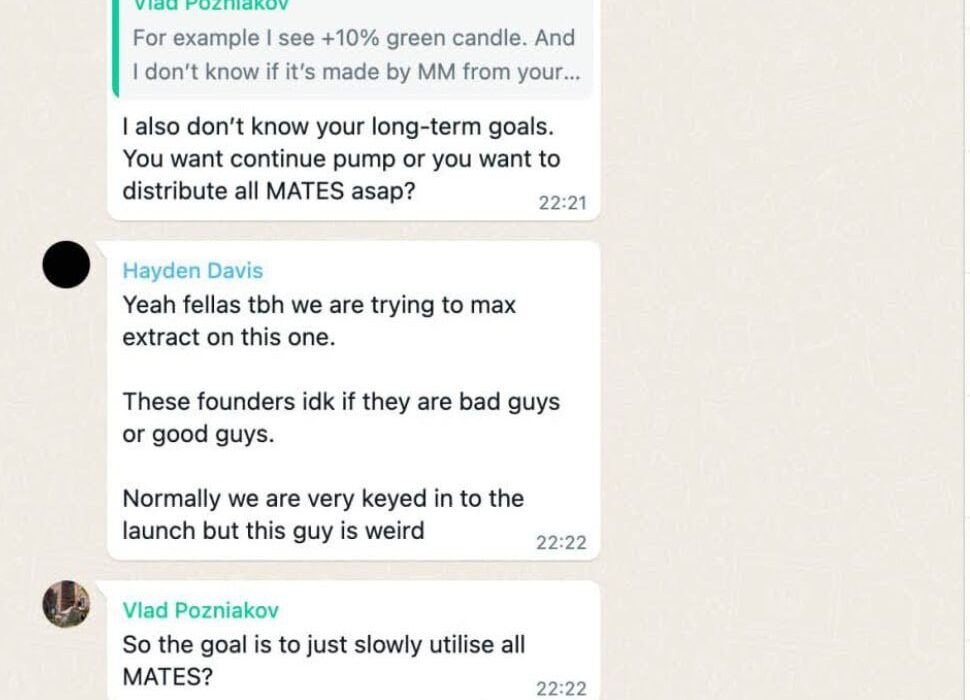 Screenshot of Hayden Davis' conversation about extracting liquidity from a token launch