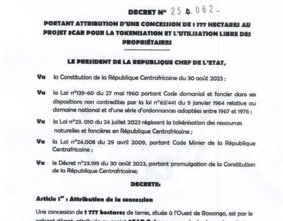 Excerpts from CAR President Faustin-Archange Touadéra sharing his country's plans to tokenize over 1,700 hectares of land